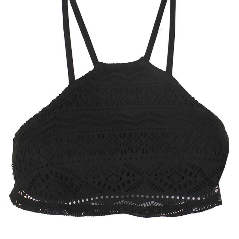 One High-Neck Crochet Bikini Top Black Small